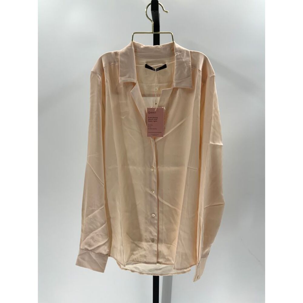 Quince Women Washable Silk Notch Collar Blouse NWT size M Blush color